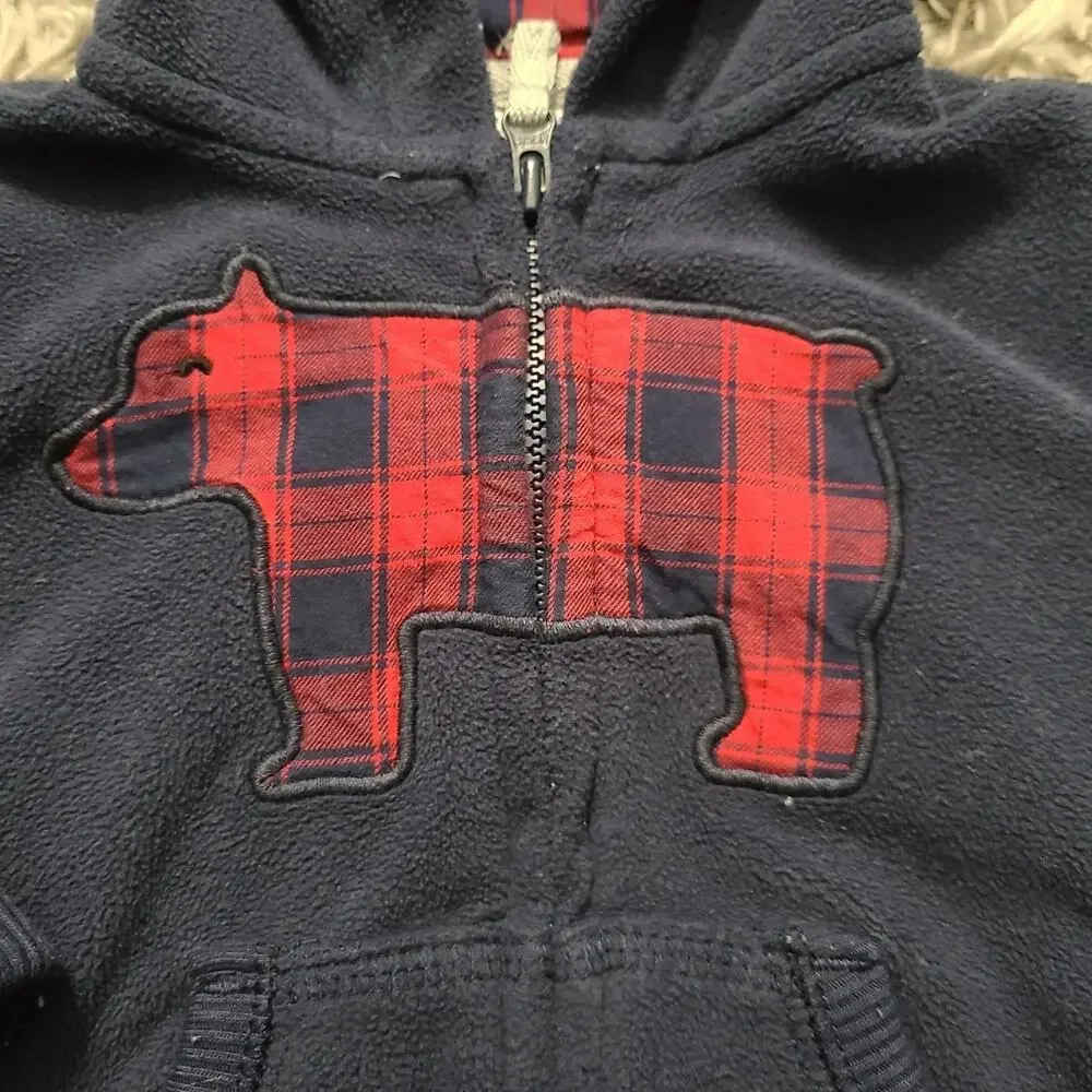 Carter's Baby Sz 6 Month Navy Blue Sweater Buffalo Plaid Polar Bear